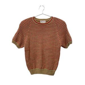 Vintage 90s Lord Isaacs Short Sleeve Sweater Size Small Tan Red Deadstock NEW